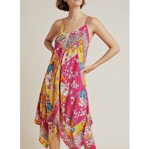 Anthropologie Colorful Floral Handkerchief Print Midi Dress